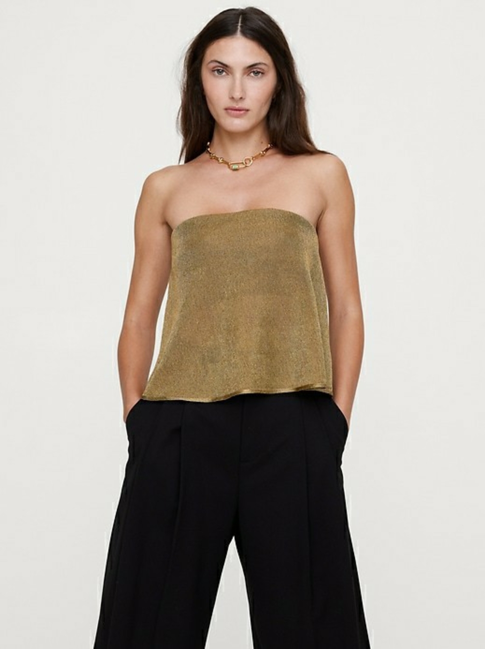 NWT Banana Republic Metallic Strapless Top With Split Back